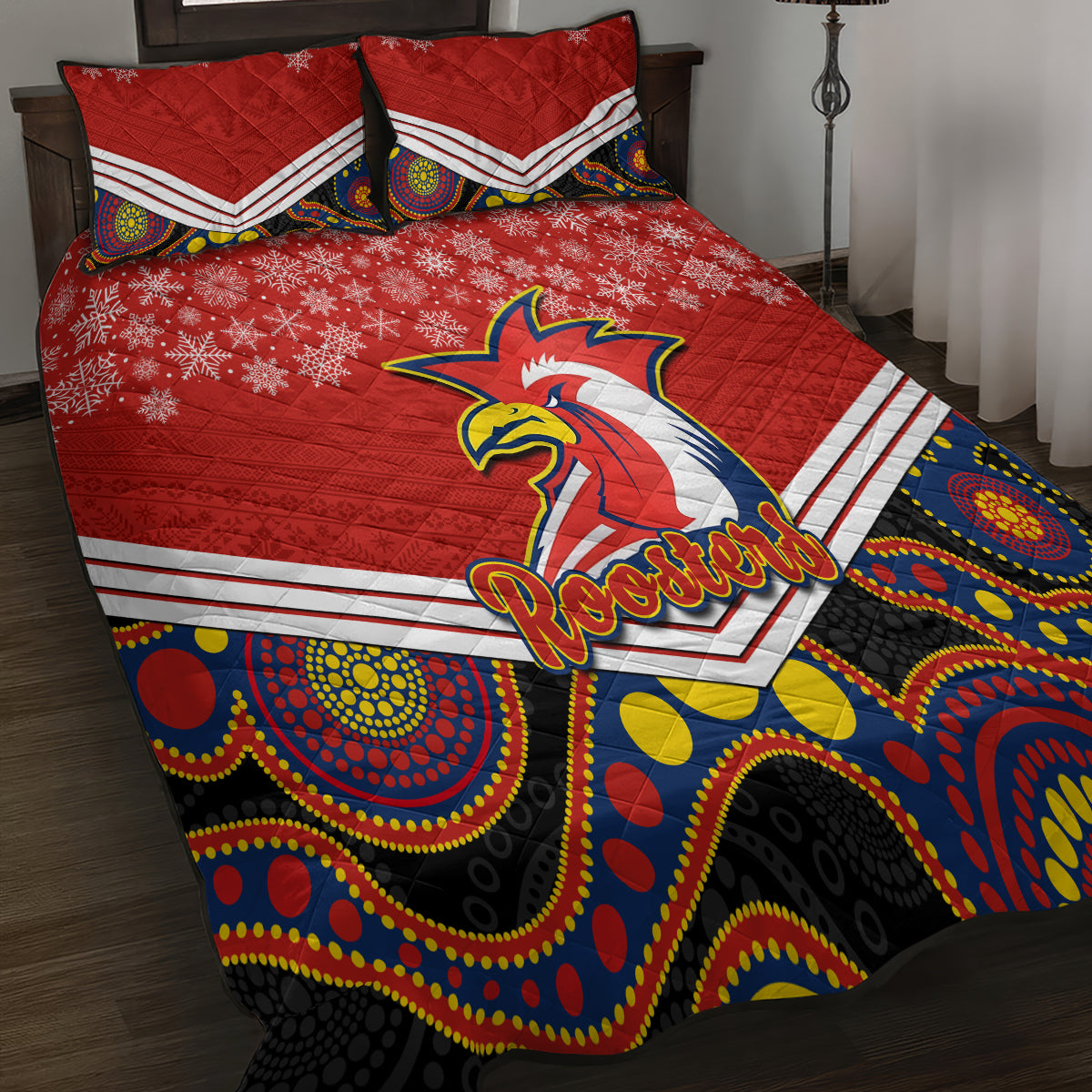 custom-roosters-rugby-christmas-quilt-bed-set-merry-xmas-2023-mix-aboriginal-art