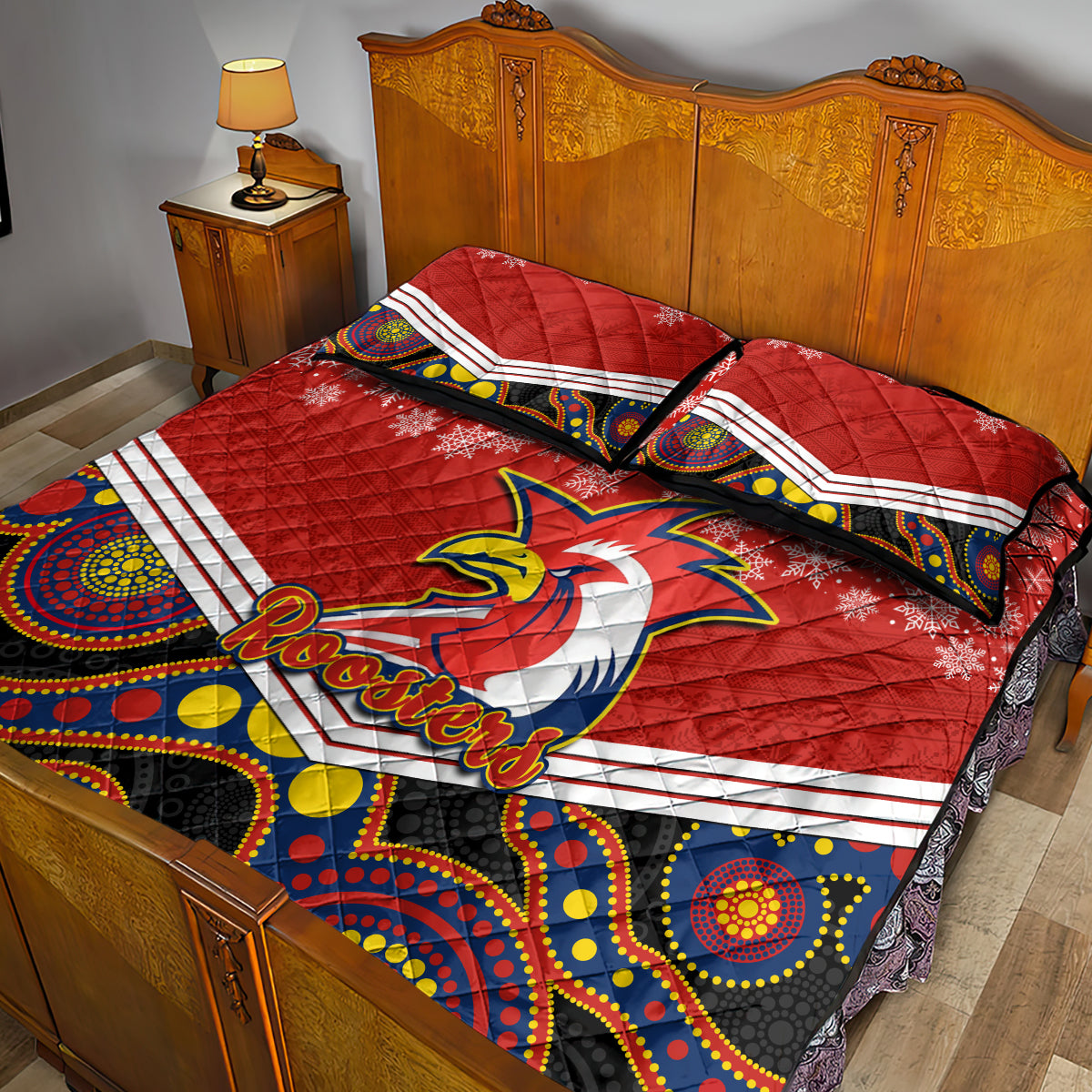 custom-roosters-rugby-christmas-quilt-bed-set-merry-xmas-2023-mix-aboriginal-art