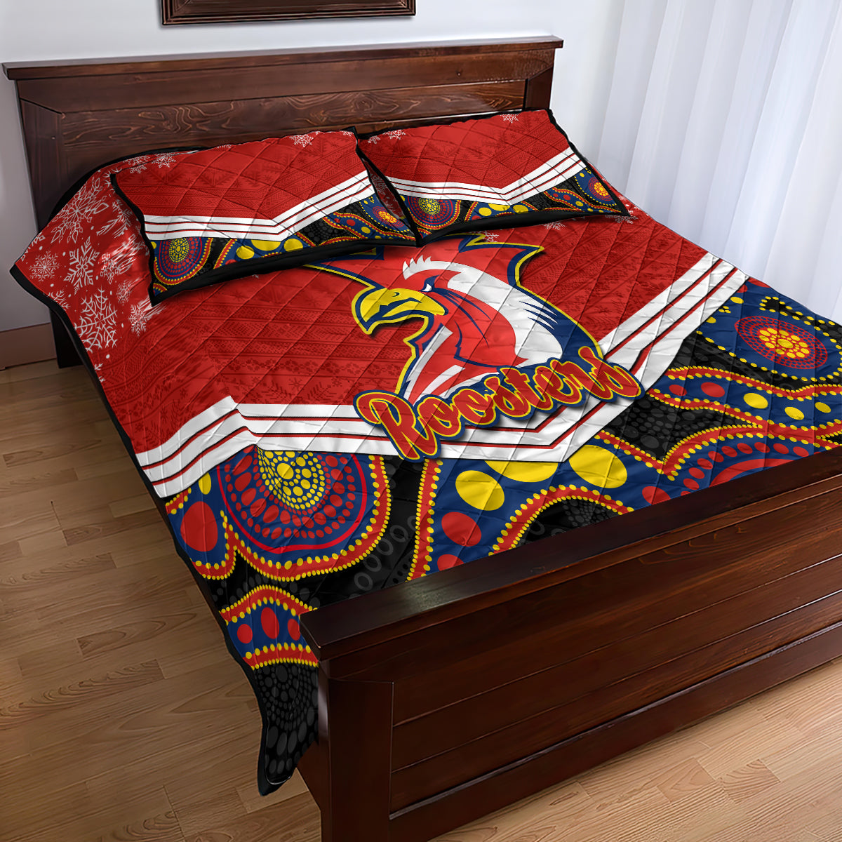 custom-roosters-rugby-christmas-quilt-bed-set-merry-xmas-2023-mix-aboriginal-art