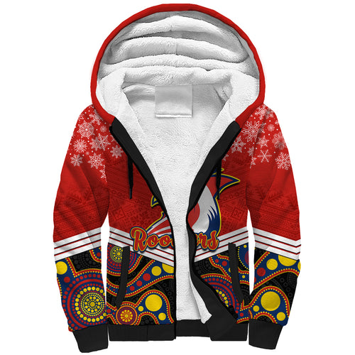custom-roosters-rugby-christmas-sherpa-hoodie-merry-xmas-2023-mix-aboriginal-art