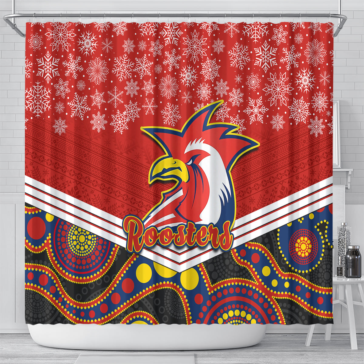 custom-roosters-rugby-christmas-shower-curtain-merry-xmas-2023-mix-aboriginal-art