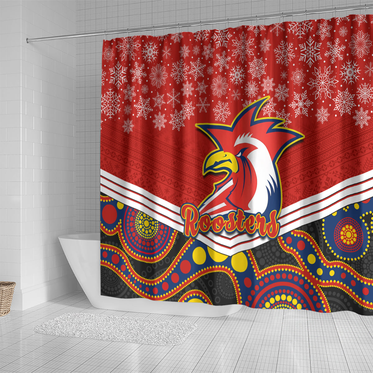 custom-roosters-rugby-christmas-shower-curtain-merry-xmas-2023-mix-aboriginal-art
