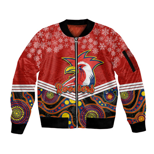 custom-roosters-rugby-christmas-sleeve-zip-bomber-jacket-merry-xmas-2023-mix-aboriginal-art