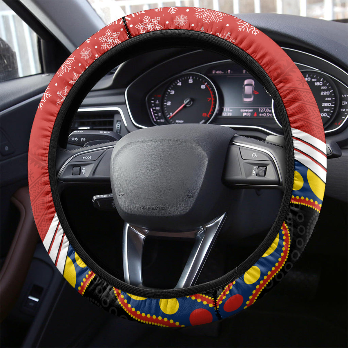 Roosters Rugby Christmas Steering Wheel Cover Merry Xmas 2023 Mix Aboriginal Art