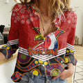 custom-roosters-rugby-christmas-women-casual-shirt-merry-xmas-2023-mix-aboriginal-art