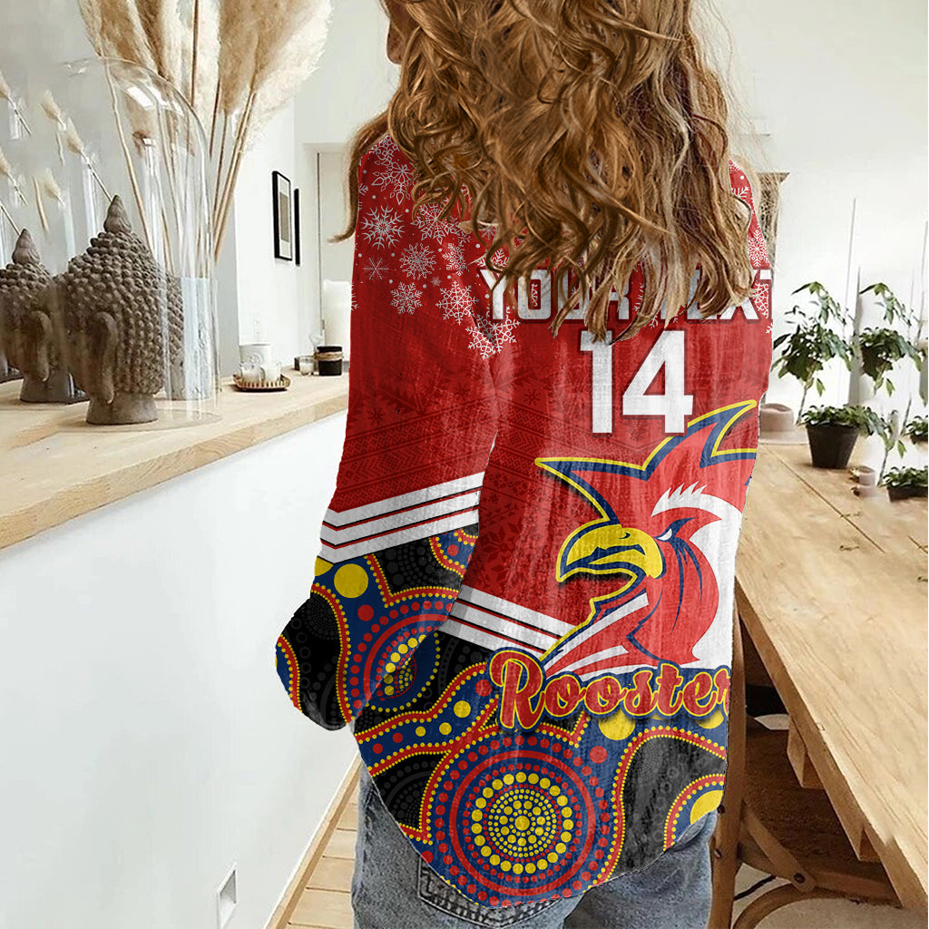 custom-roosters-rugby-christmas-women-casual-shirt-merry-xmas-2023-mix-aboriginal-art