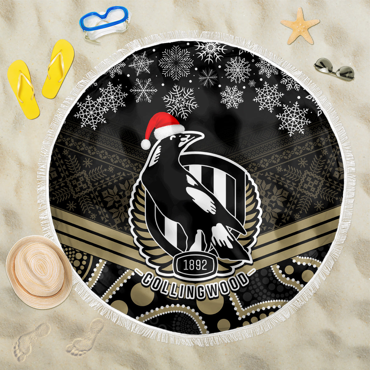 custom-collingwood-football-christmas-beach-blanket-merry-xmas-2023-mix-aboriginal-art