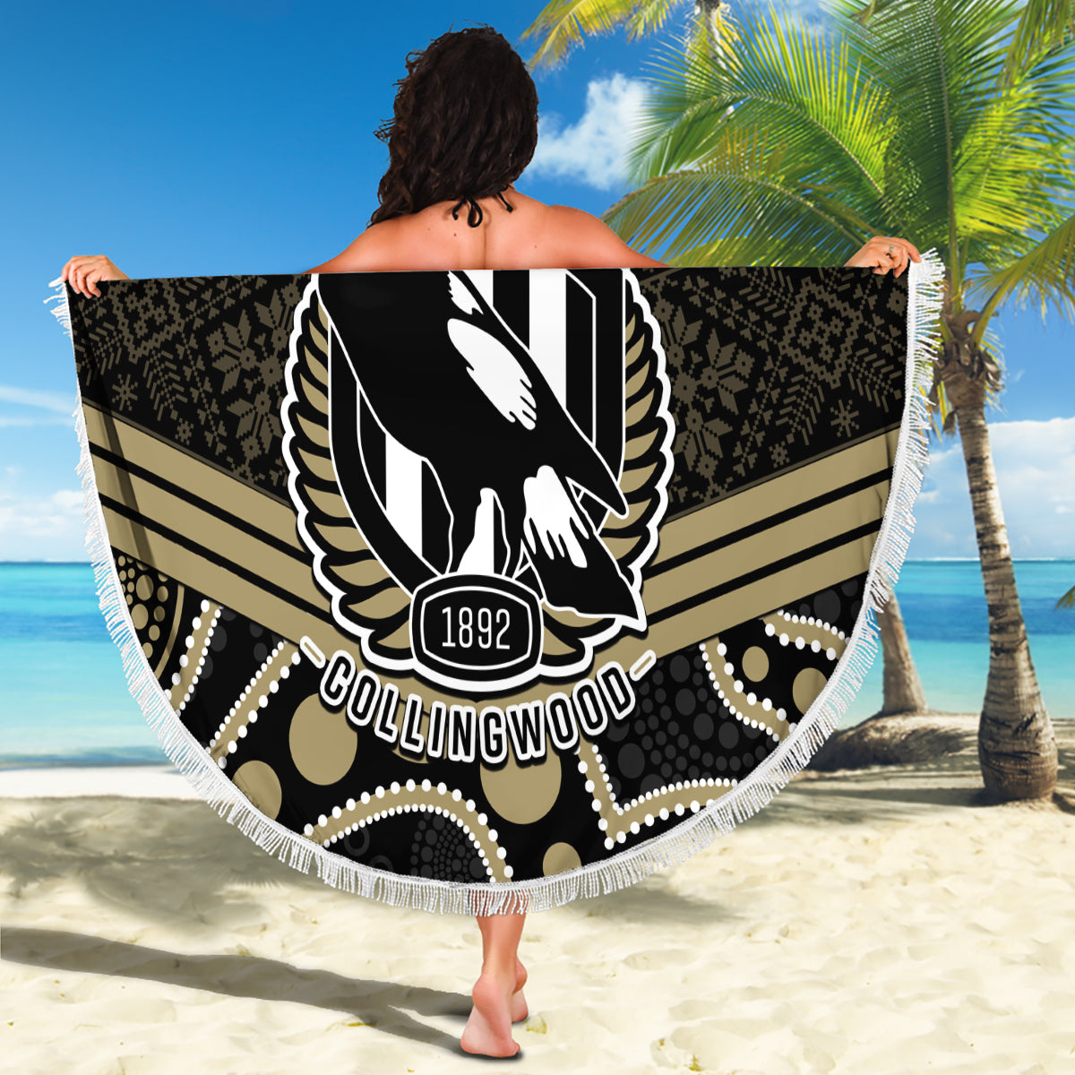 custom-collingwood-football-christmas-beach-blanket-merry-xmas-2023-mix-aboriginal-art