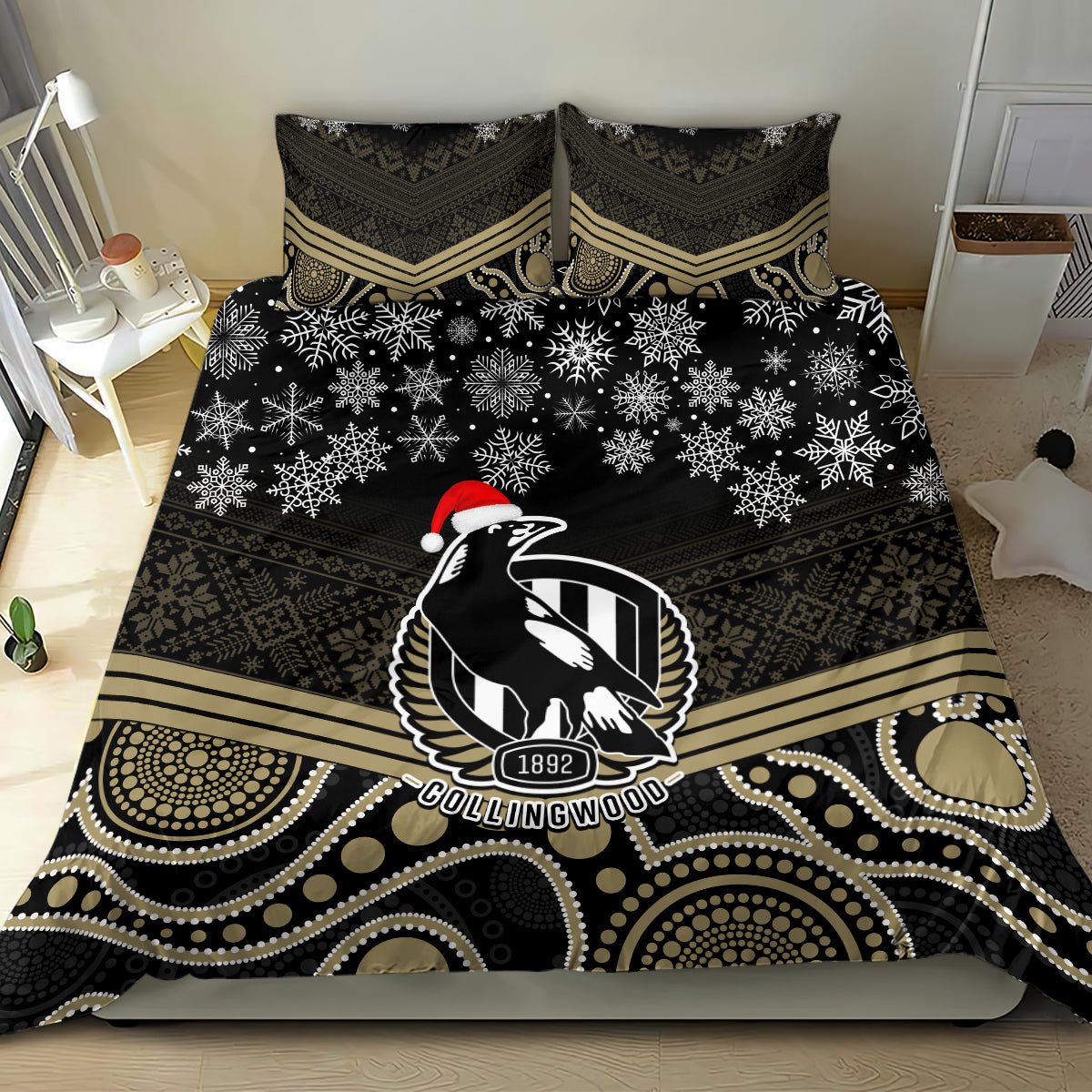 custom-collingwood-football-christmas-bedding-set-merry-xmas-2023-mix-aboriginal-art