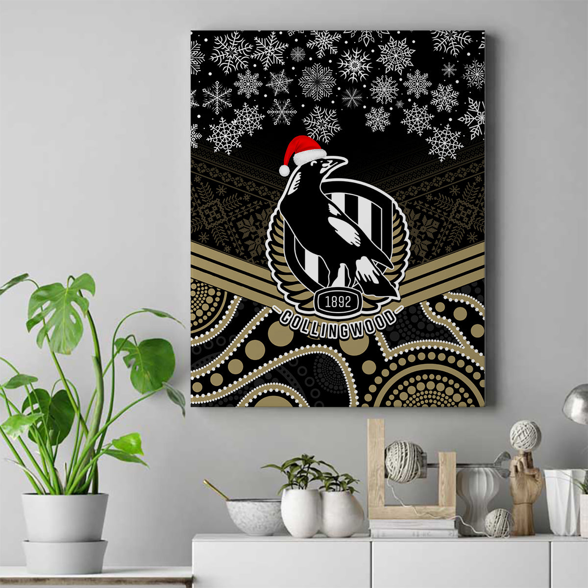 custom-collingwood-football-christmas-canvas-wall-art-merry-xmas-2023-mix-aboriginal-art