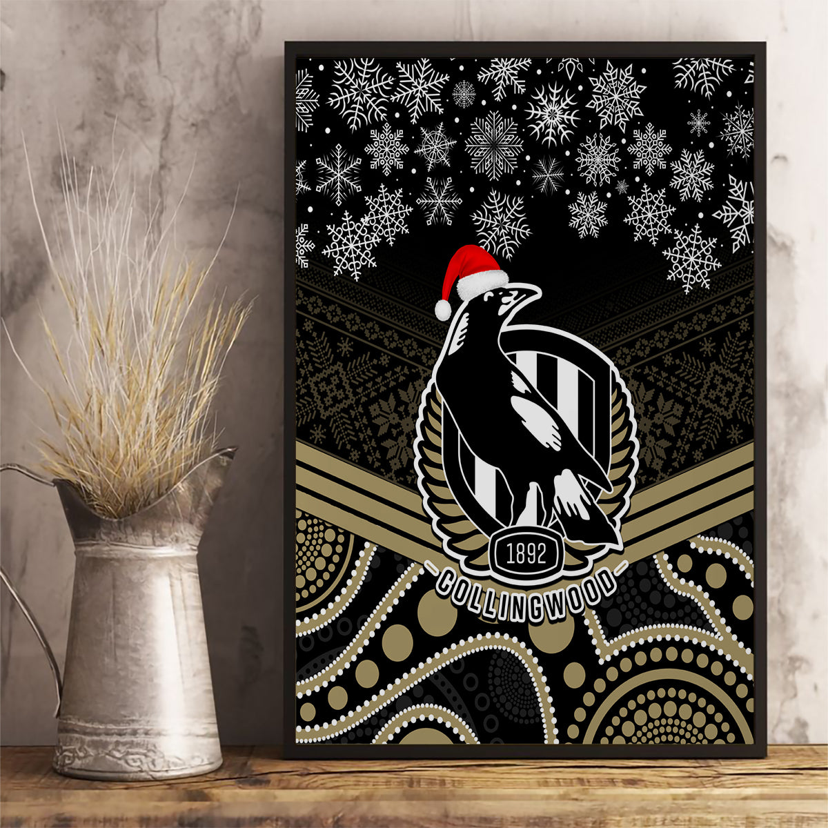 custom-collingwood-football-christmas-canvas-wall-art-merry-xmas-2023-mix-aboriginal-art