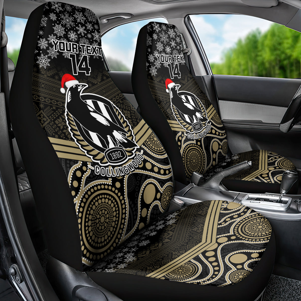 custom-collingwood-football-christmas-car-seat-cover-merry-xmas-2023-mix-aboriginal-art