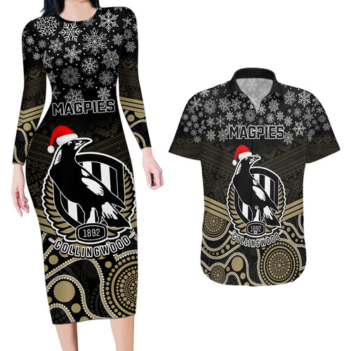 custom-collingwood-football-christmas-couples-matching-long-sleeve-bodycon-dress-and-hawaiian-shirt-merry-xmas-2023-mix-aboriginal-art