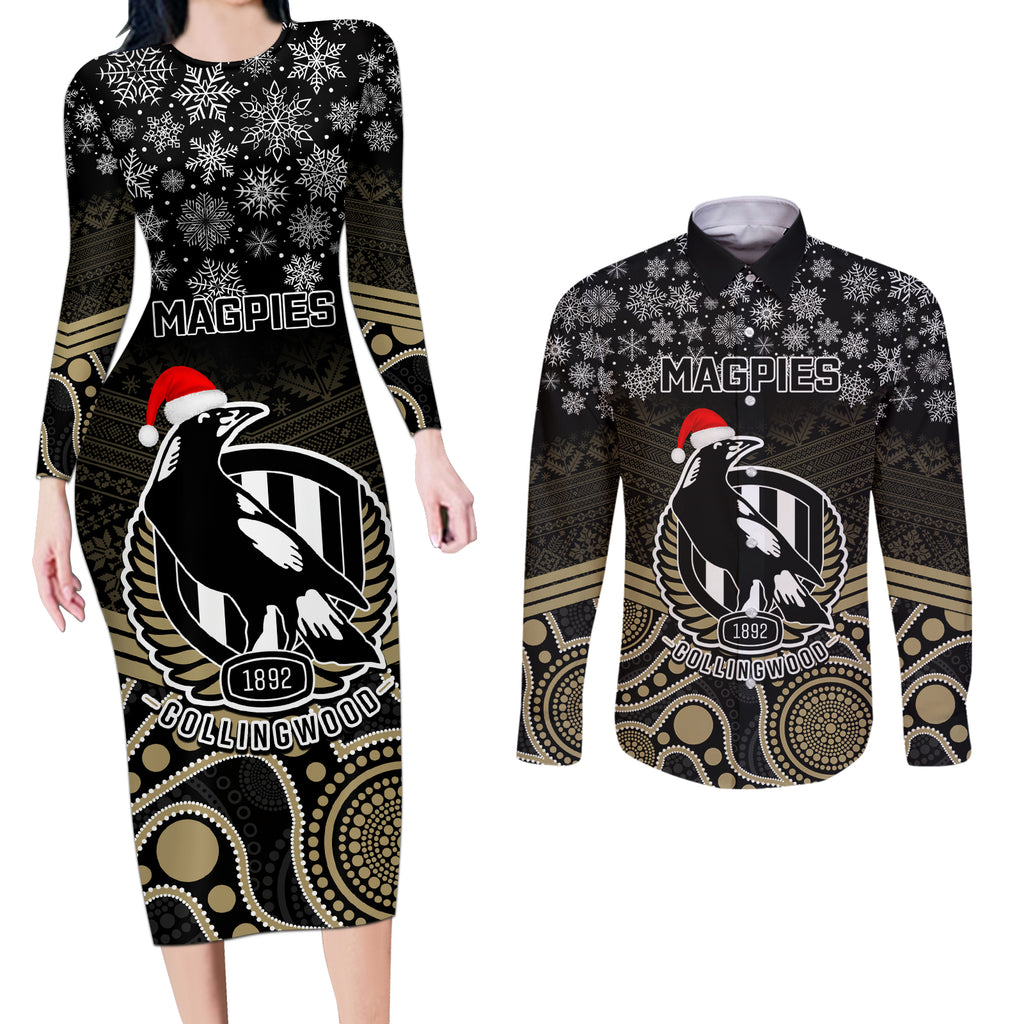 custom-collingwood-football-christmas-couples-matching-long-sleeve-bodycon-dress-and-long-sleeve-button-shirt-merry-xmas-2023-mix-aboriginal-art