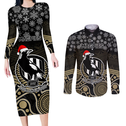 custom-collingwood-football-christmas-couples-matching-long-sleeve-bodycon-dress-and-long-sleeve-button-shirt-merry-xmas-2023-mix-aboriginal-art