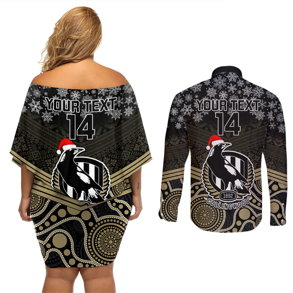 custom-collingwood-football-christmas-couples-matching-off-shoulder-short-dress-and-long-sleeve-button-shirt-merry-xmas-2023-mix-aboriginal-art