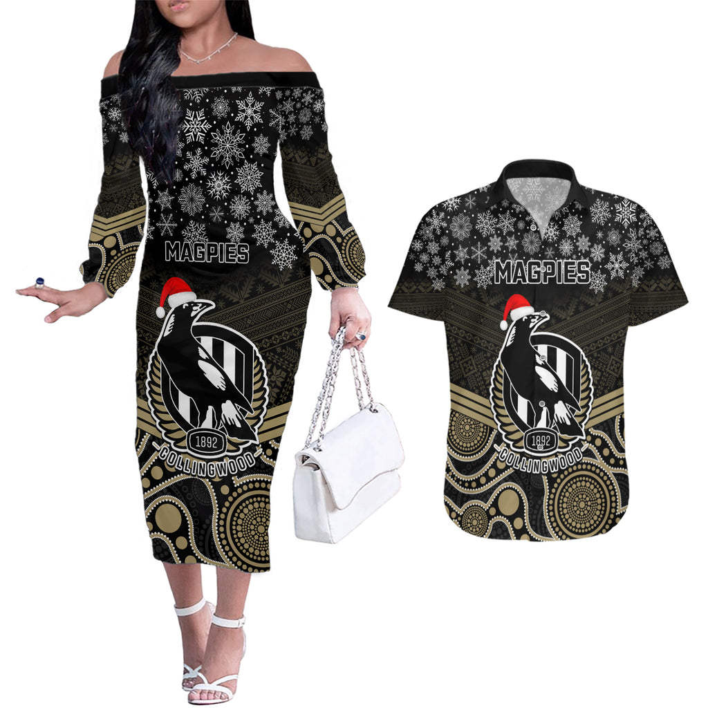 custom-collingwood-football-christmas-couples-matching-off-the-shoulder-long-sleeve-dress-and-hawaiian-shirt-merry-xmas-2023-mix-aboriginal-art