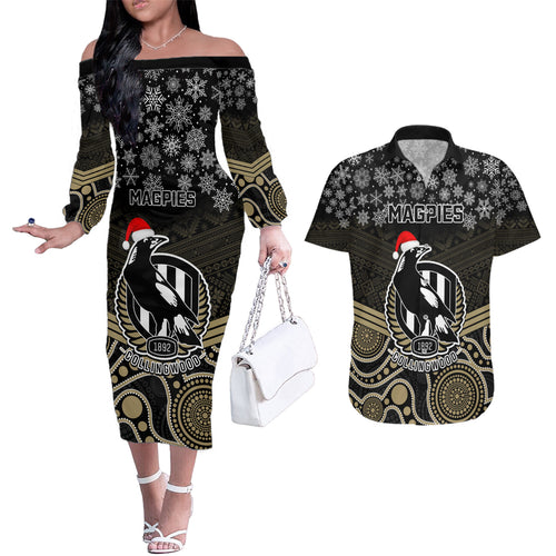 custom-collingwood-football-christmas-couples-matching-off-the-shoulder-long-sleeve-dress-and-hawaiian-shirt-merry-xmas-2023-mix-aboriginal-art
