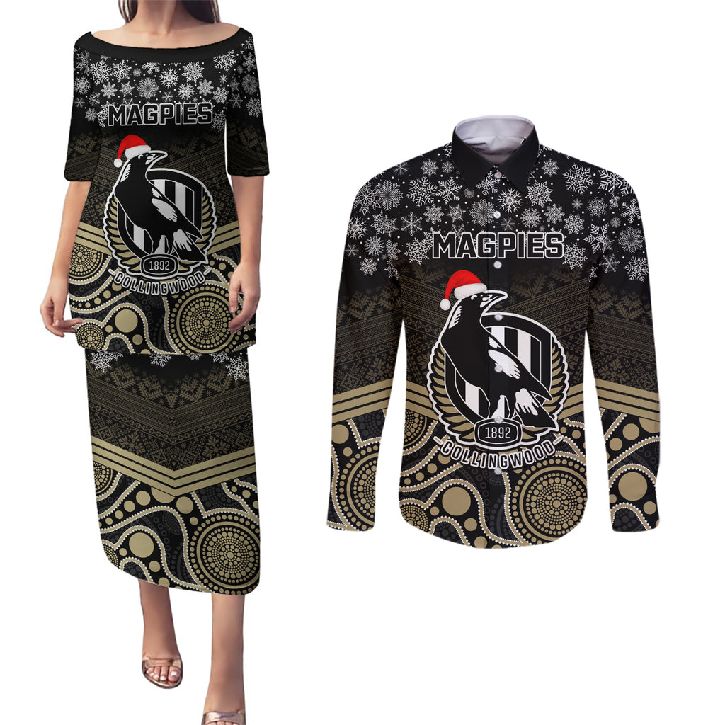custom-collingwood-football-christmas-couples-matching-puletasi-dress-and-long-sleeve-button-shirt-merry-xmas-2023-mix-aboriginal-art