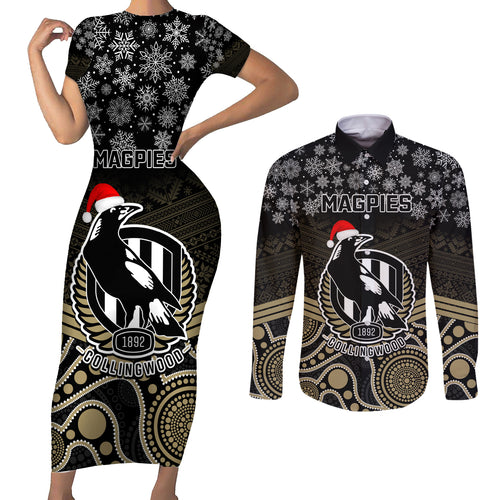 custom-collingwood-football-christmas-couples-matching-short-sleeve-bodycon-dress-and-long-sleeve-button-shirt-merry-xmas-2023-mix-aboriginal-art