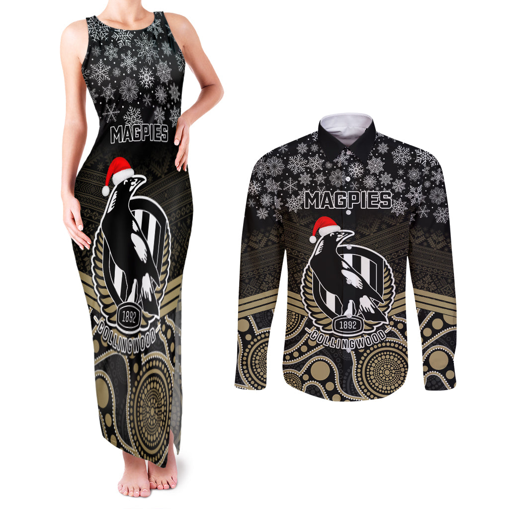 custom-collingwood-football-christmas-couples-matching-tank-maxi-dress-and-long-sleeve-button-shirt-merry-xmas-2023-mix-aboriginal-art