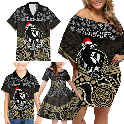 custom-collingwood-football-christmas-family-matching-off-shoulder-short-dress-and-hawaiian-shirt-merry-xmas-2023-mix-aboriginal-art