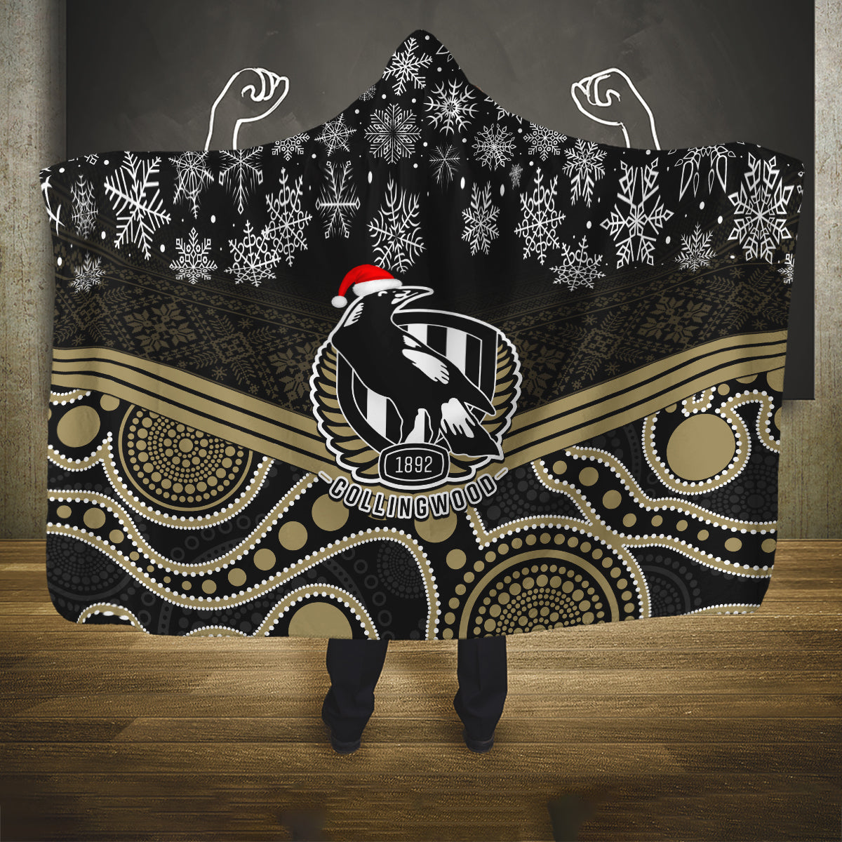 custom-collingwood-football-christmas-hooded-blanket-merry-xmas-2023-mix-aboriginal-art