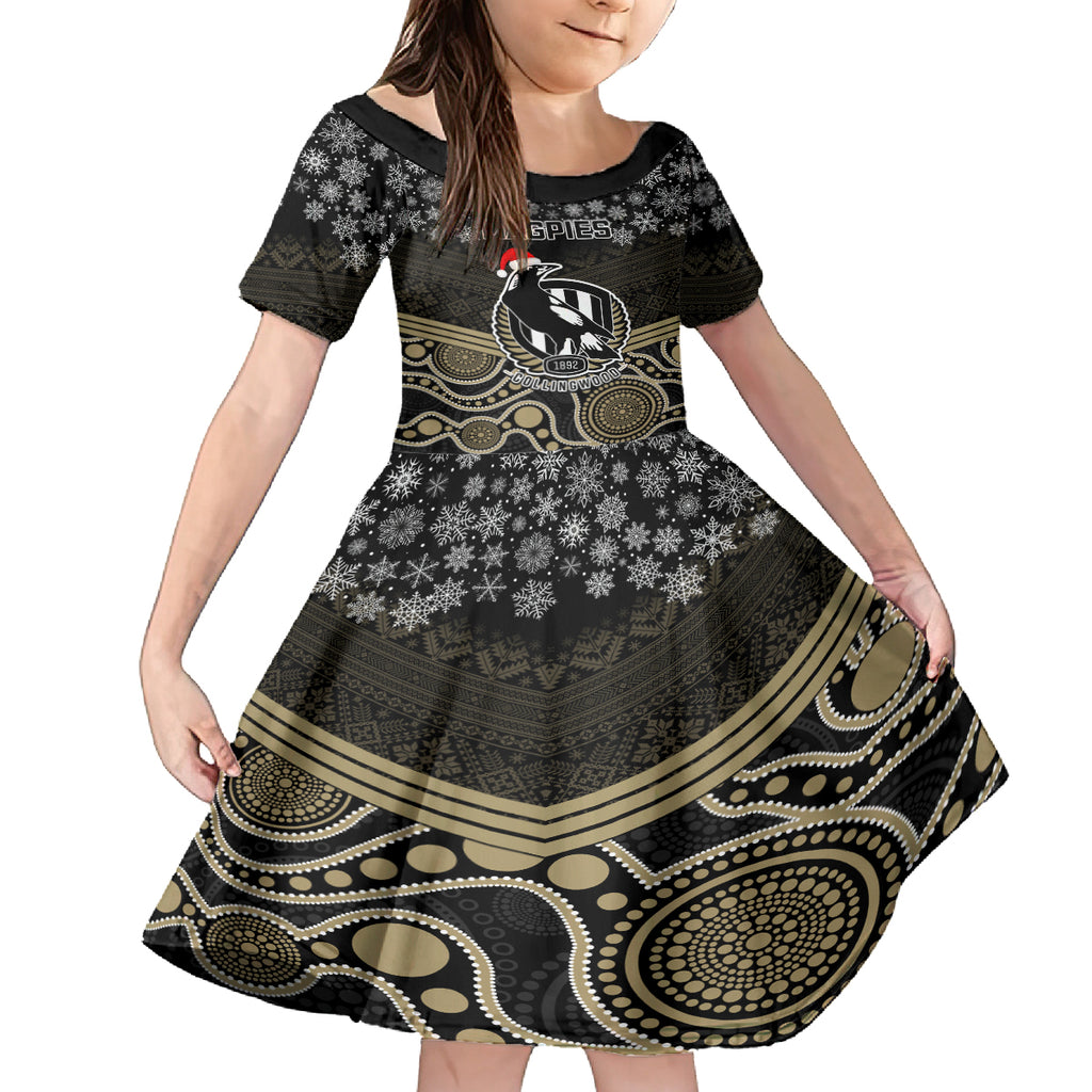 custom-collingwood-football-christmas-kid-short-sleeve-dress-merry-xmas-2023-mix-aboriginal-art