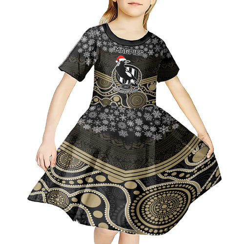 custom-collingwood-football-christmas-kid-short-sleeve-dress-merry-xmas-2023-mix-aboriginal-art