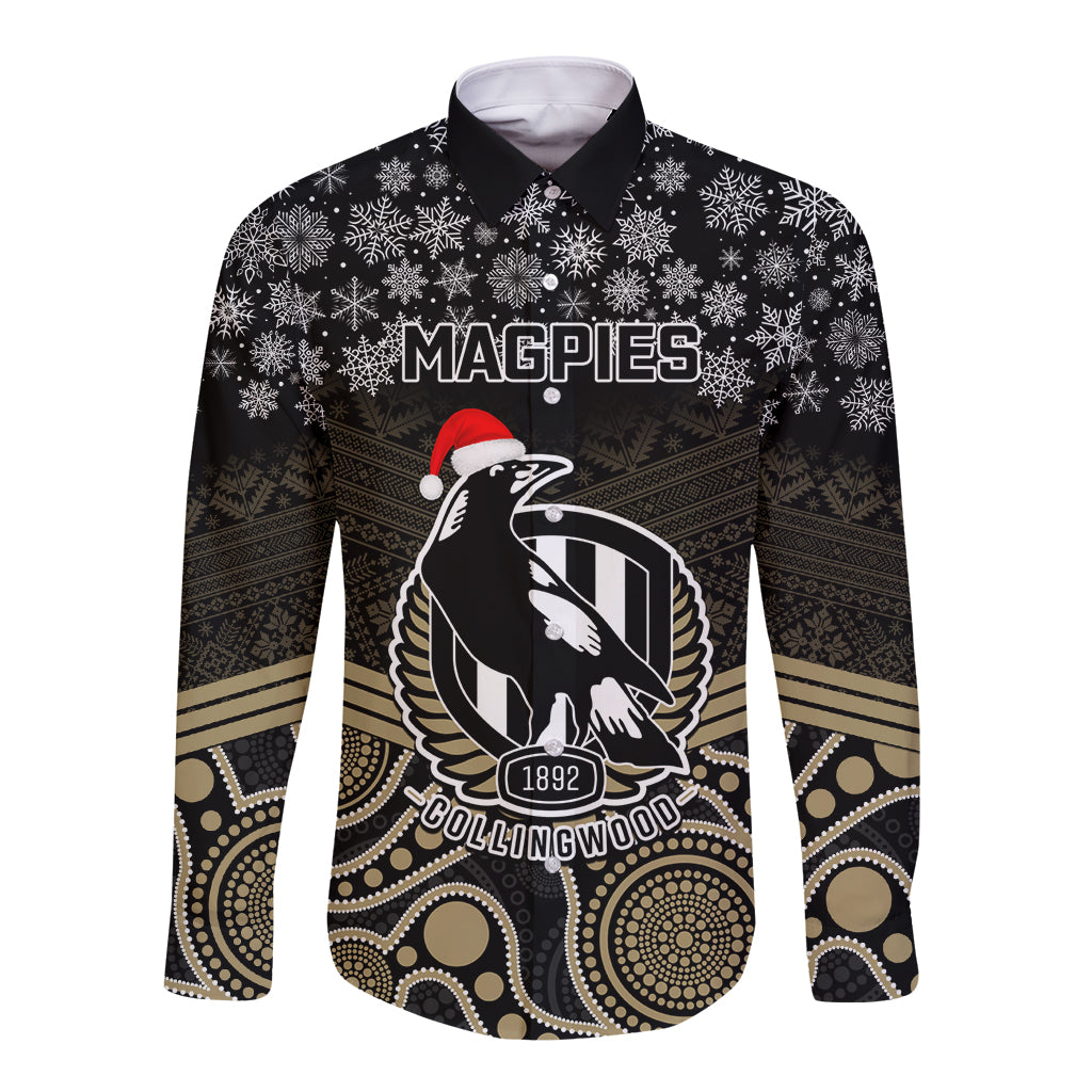 custom-collingwood-football-christmas-long-sleeve-button-shirt-merry-xmas-2023-mix-aboriginal-art