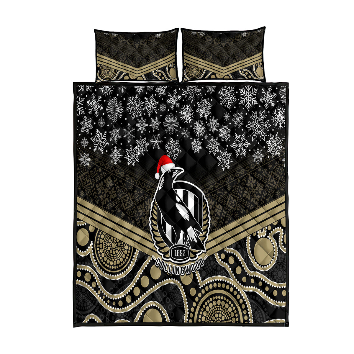 custom-collingwood-football-christmas-quilt-bed-set-merry-xmas-2023-mix-aboriginal-art