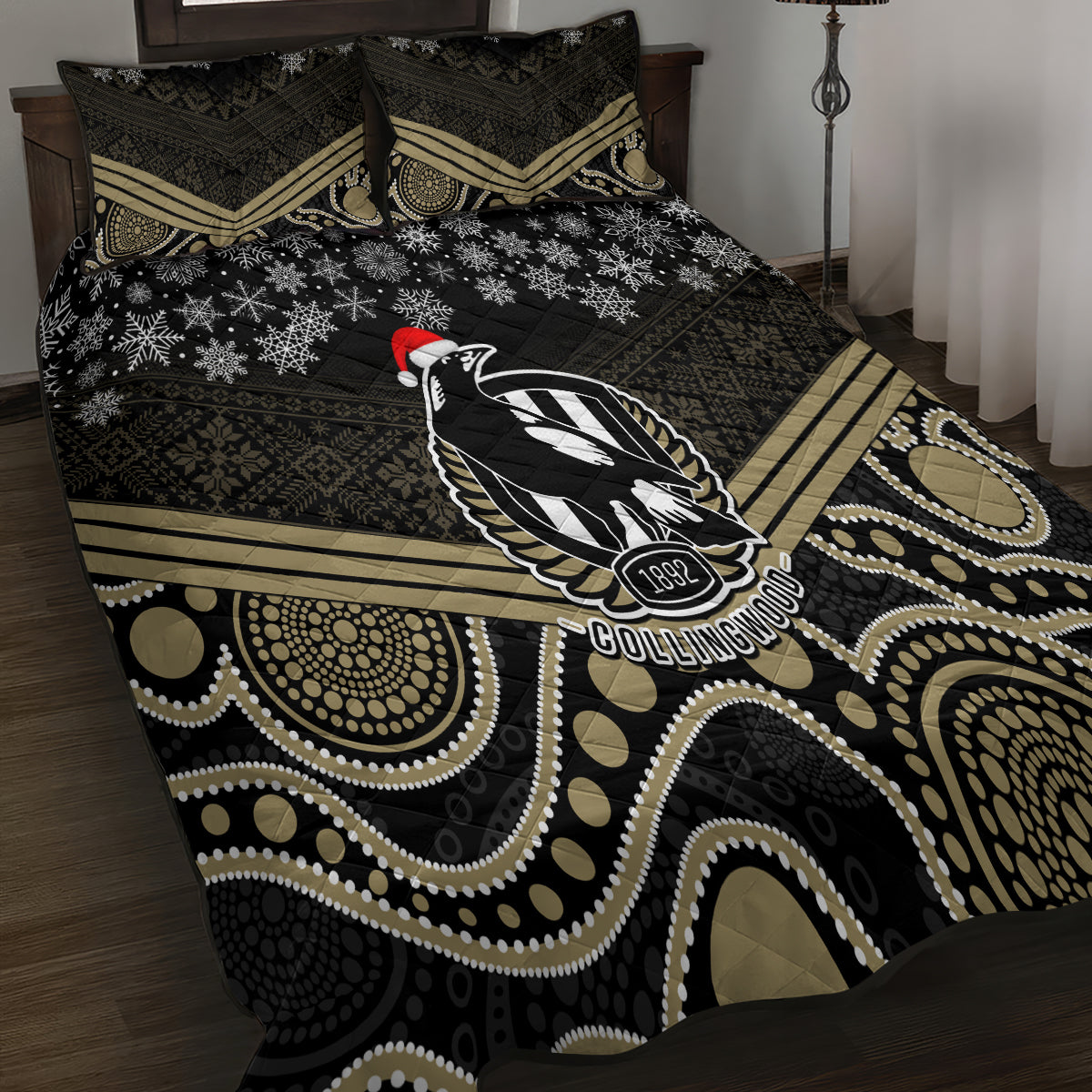 custom-collingwood-football-christmas-quilt-bed-set-merry-xmas-2023-mix-aboriginal-art