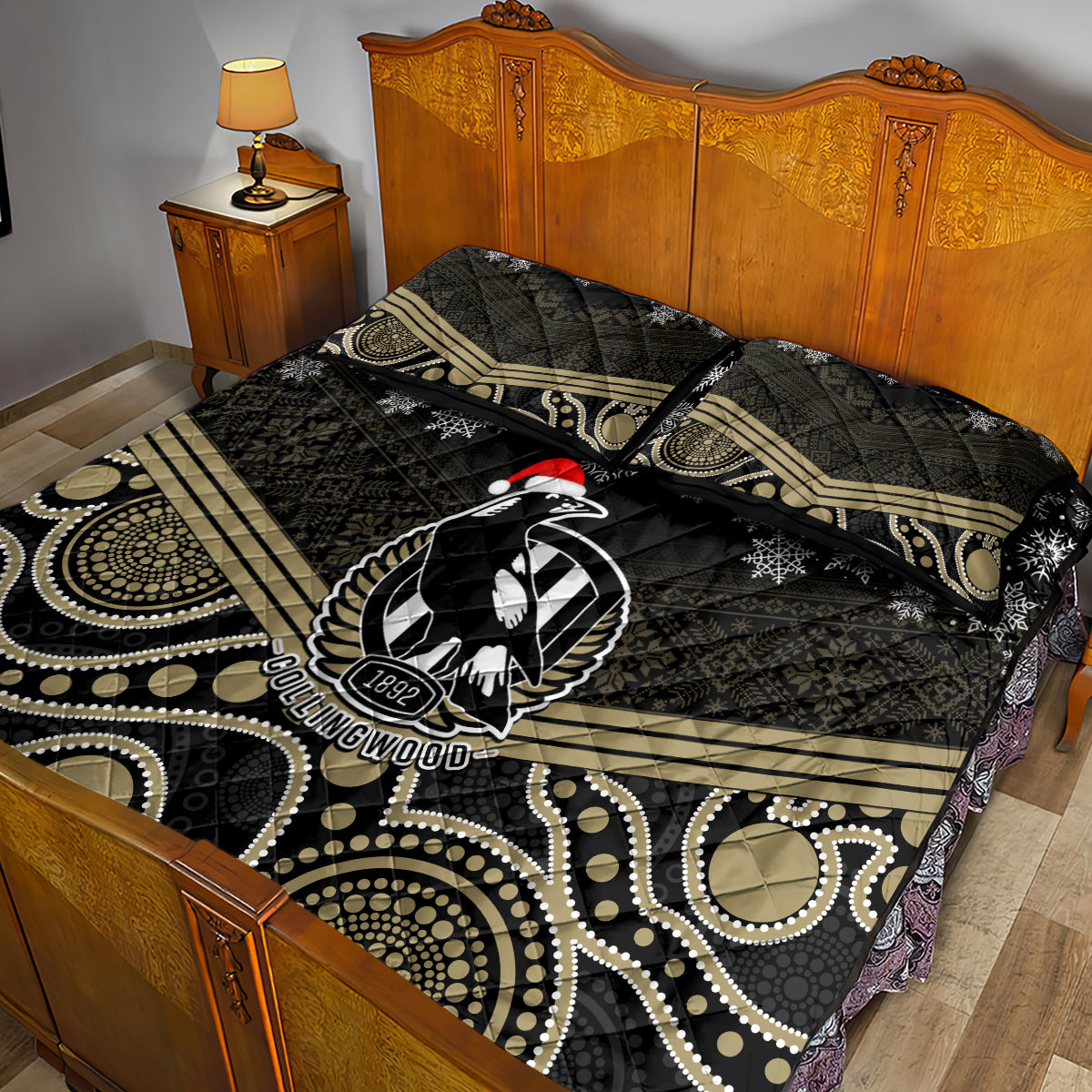 custom-collingwood-football-christmas-quilt-bed-set-merry-xmas-2023-mix-aboriginal-art