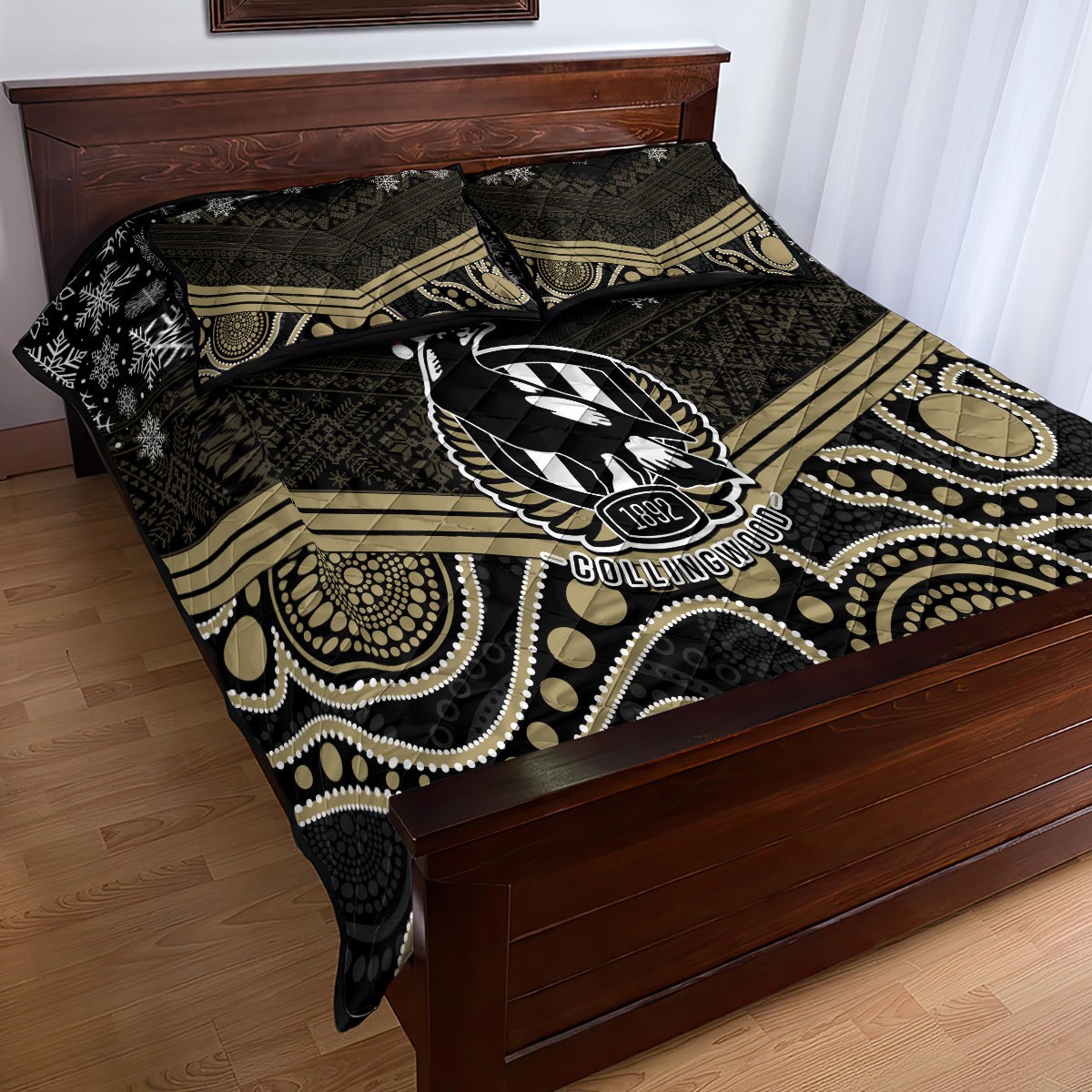 custom-collingwood-football-christmas-quilt-bed-set-merry-xmas-2023-mix-aboriginal-art