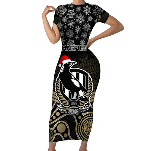 custom-collingwood-football-christmas-short-sleeve-bodycon-dress-merry-xmas-2023-mix-aboriginal-art