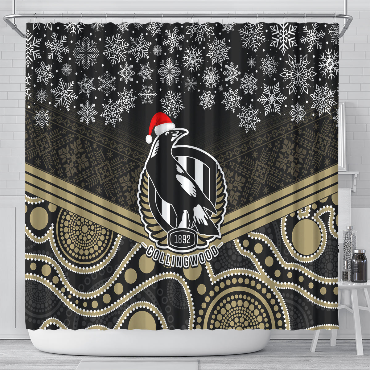 custom-collingwood-football-christmas-shower-curtain-merry-xmas-2023-mix-aboriginal-art