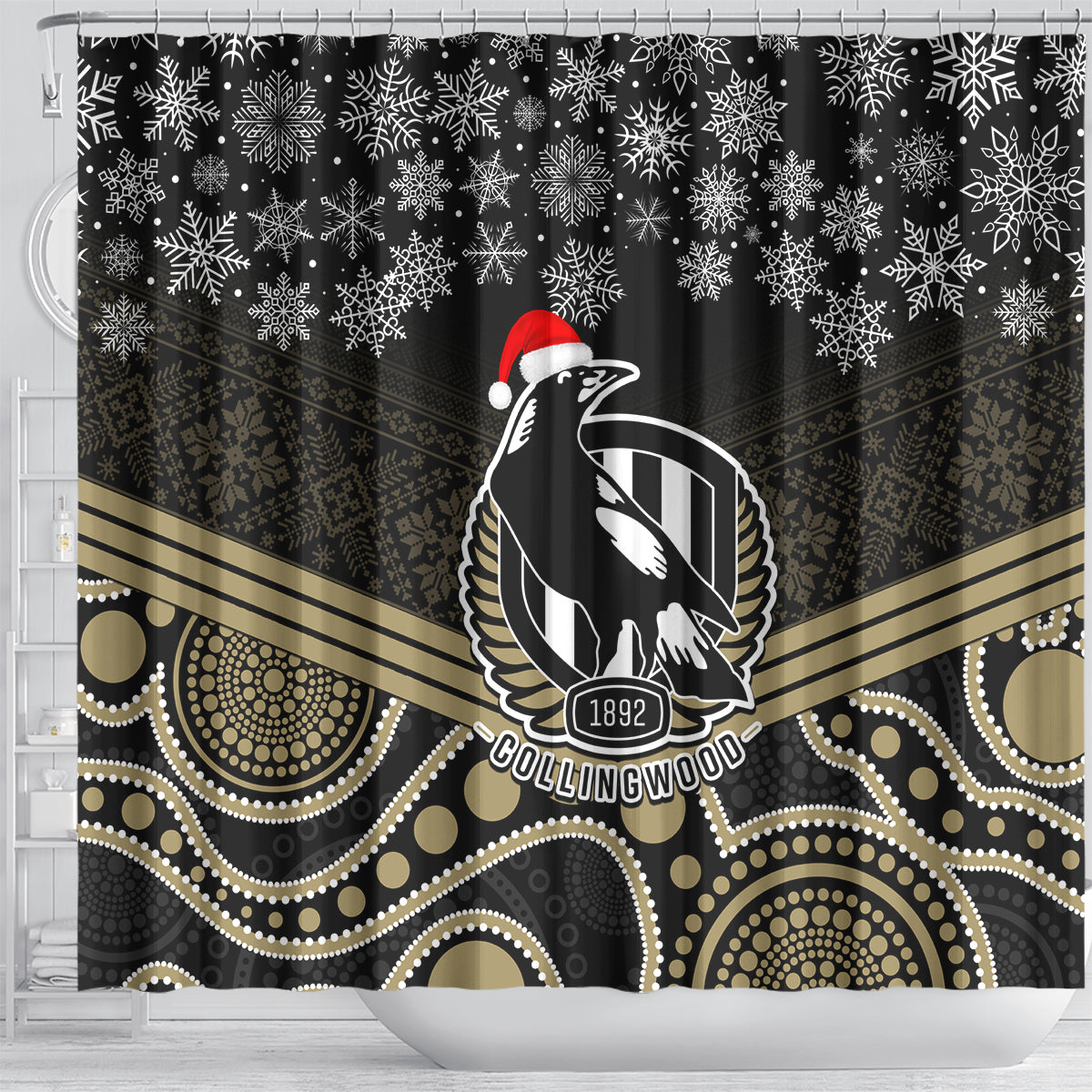 custom-collingwood-football-christmas-shower-curtain-merry-xmas-2023-mix-aboriginal-art