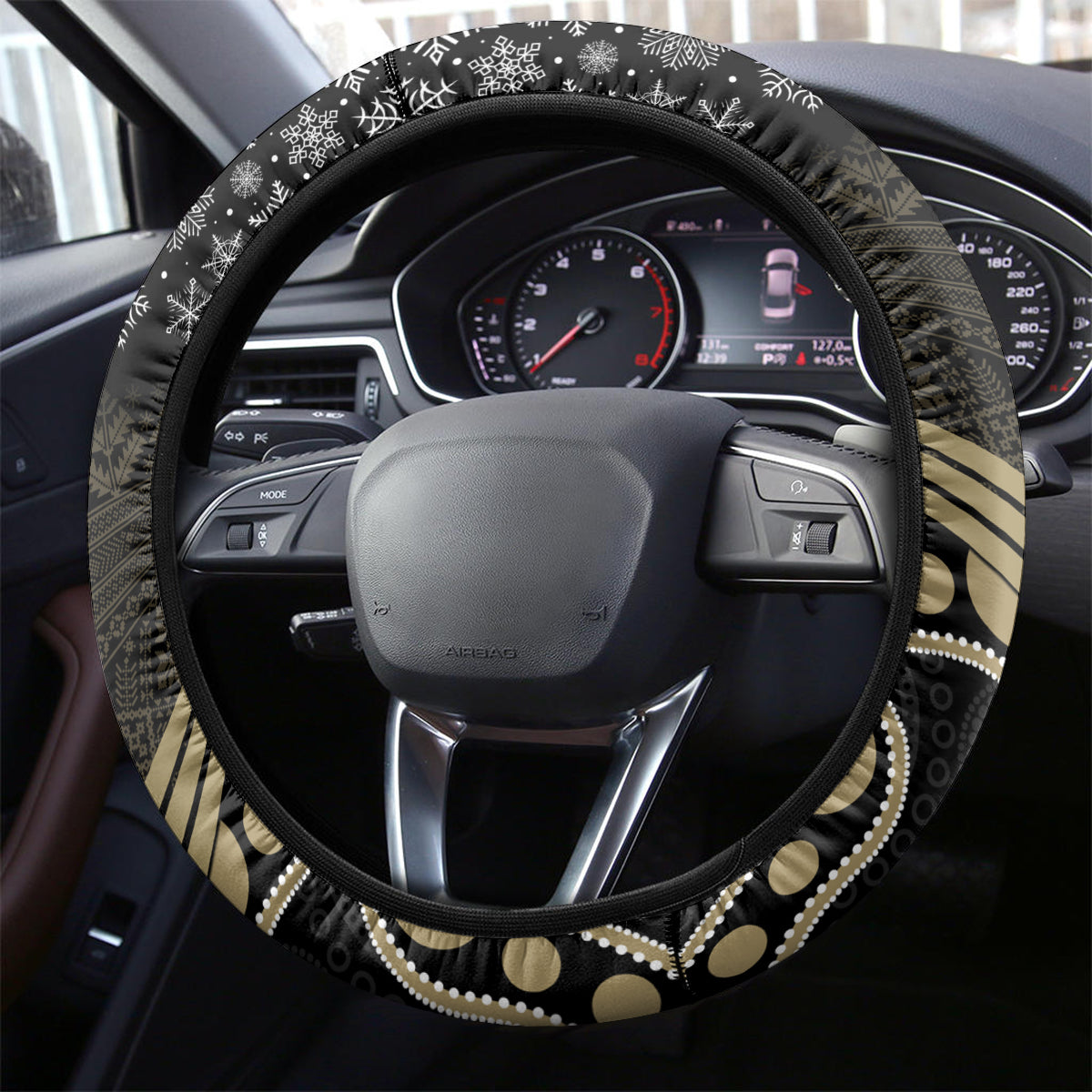 Collingwood Football Christmas Steering Wheel Cover Merry Xmas 2023 Mix Aboriginal Art