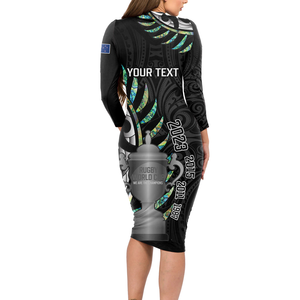 personalised-new-zealand-silver-fern-rugby-long-sleeve-bodycon-dress-paua-shell-with-champions-trophy-history-nz-forever