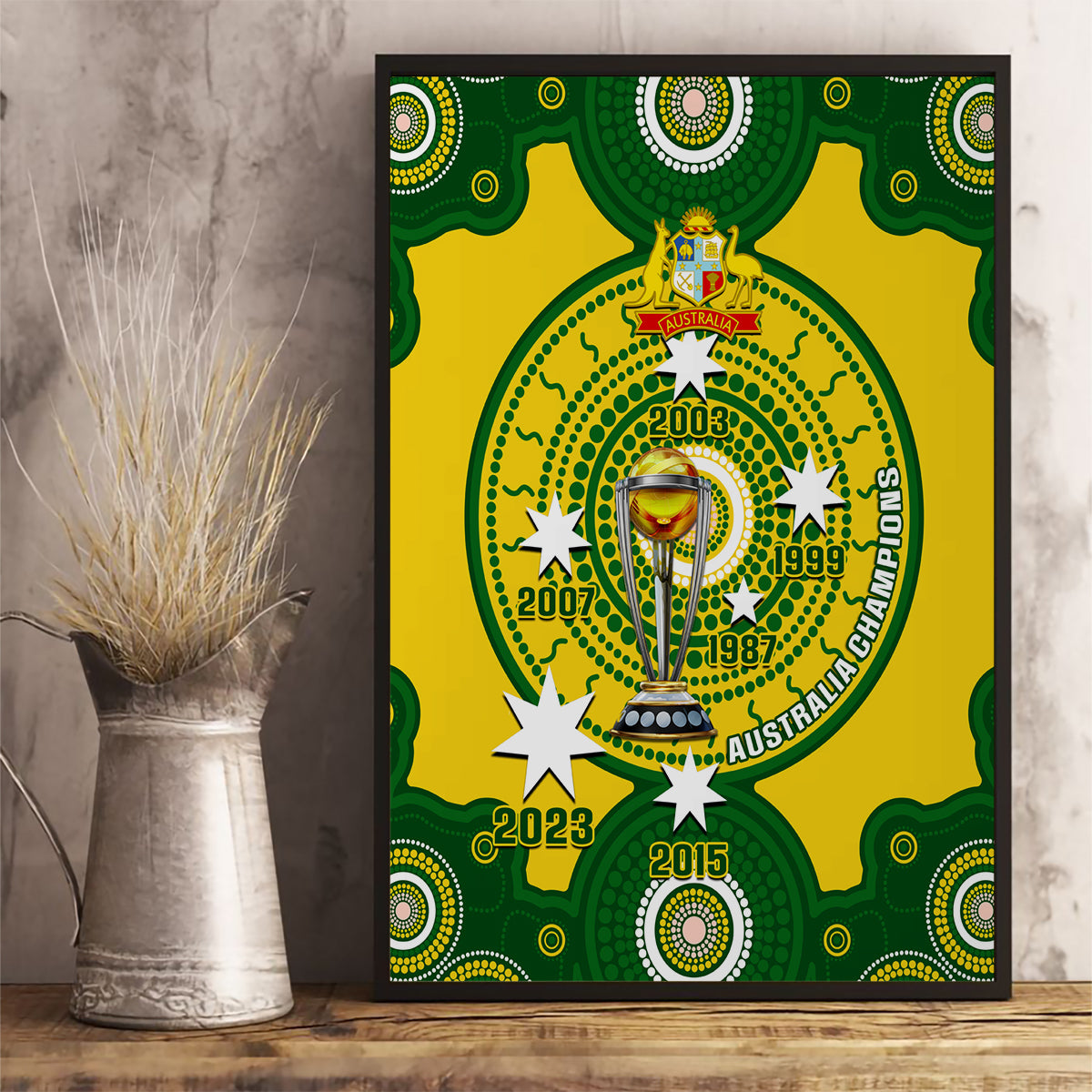 australia-cricket-canvas-wall-art-2023-world-cup-6th-champions-trophy-national-color