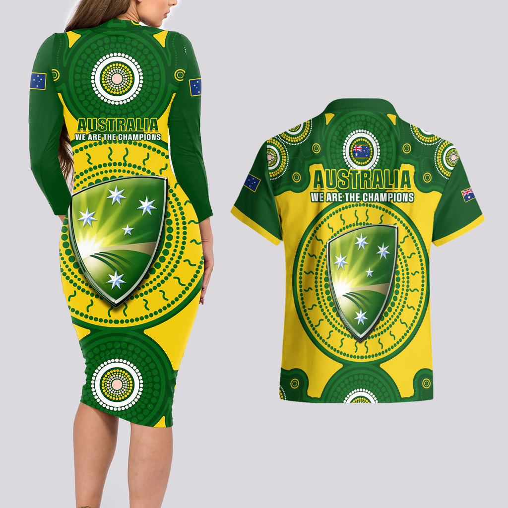 australia-cricket-couples-matching-long-sleeve-bodycon-dress-and-hawaiian-shirt-2023-world-cup-6th-champions-trophy-national-color