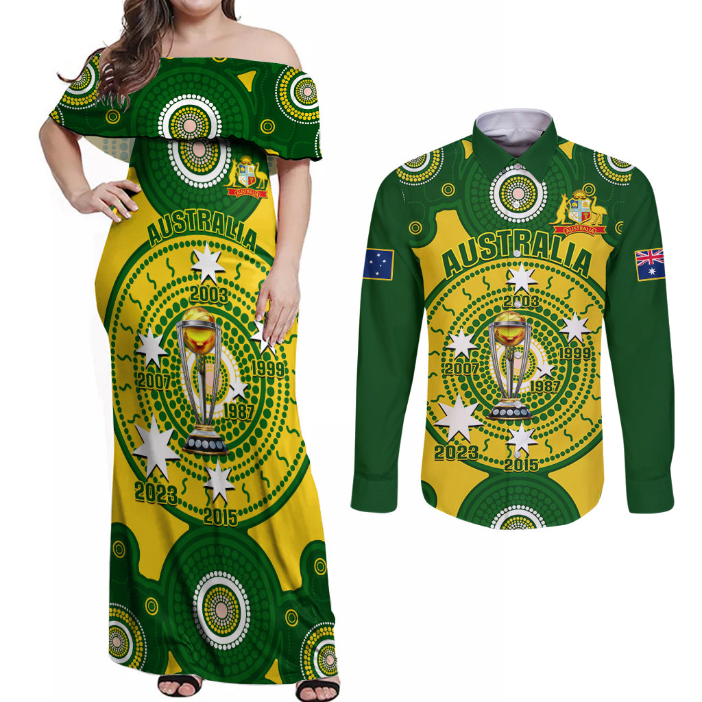 australia-cricket-couples-matching-off-shoulder-maxi-dress-and-long-sleeve-button-shirt-2023-world-cup-6th-champions-trophy-national-color