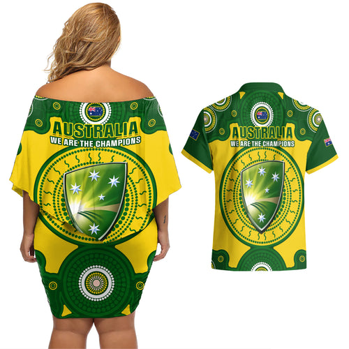 australia-cricket-couples-matching-off-shoulder-short-dress-and-hawaiian-shirt-2023-world-cup-6th-champions-trophy-national-color