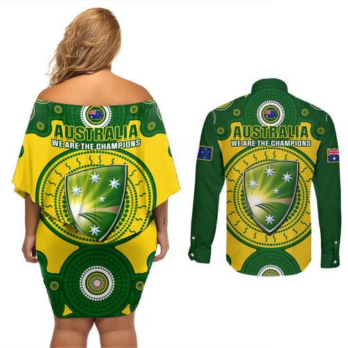 australia-cricket-couples-matching-off-shoulder-short-dress-and-long-sleeve-button-shirt-2023-world-cup-6th-champions-trophy-national-color