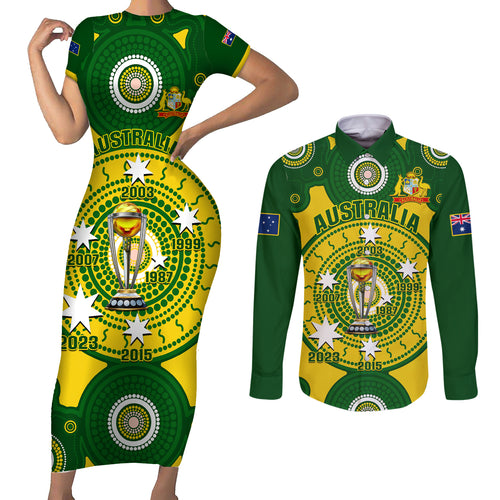 australia-cricket-couples-matching-short-sleeve-bodycon-dress-and-long-sleeve-button-shirt-2023-world-cup-6th-champions-trophy-national-color