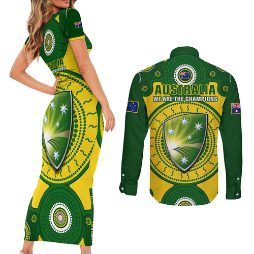 australia-cricket-couples-matching-short-sleeve-bodycon-dress-and-long-sleeve-button-shirt-2023-world-cup-6th-champions-trophy-national-color