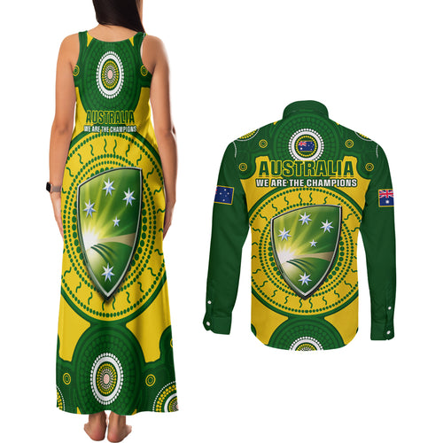 australia-cricket-couples-matching-tank-maxi-dress-and-long-sleeve-button-shirt-2023-world-cup-6th-champions-trophy-national-color
