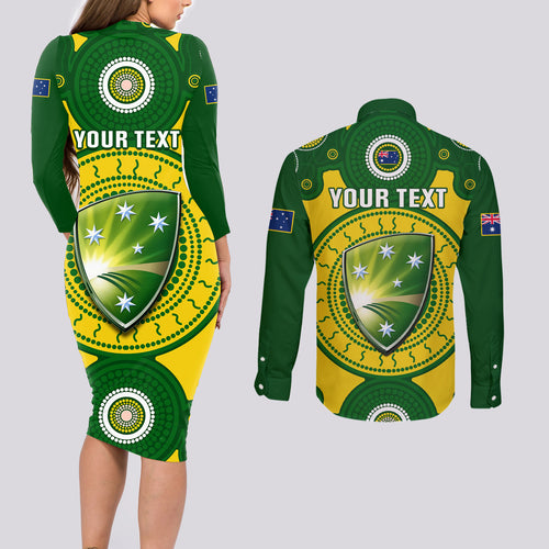 personalised-australia-cricket-couples-matching-long-sleeve-bodycon-dress-and-long-sleeve-button-shirt-2023-world-cup-6th-champions-trophy-national-color