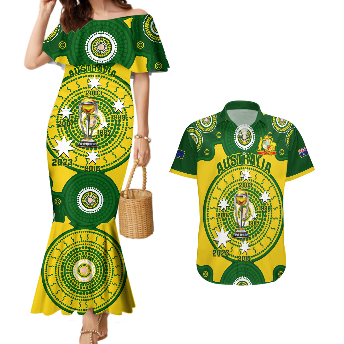 personalised-australia-cricket-couples-matching-mermaid-dress-and-hawaiian-shirt-2023-world-cup-6th-champions-trophy-national-color