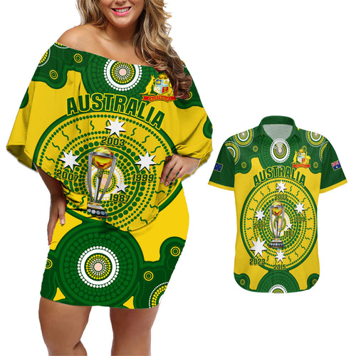 personalised-australia-cricket-couples-matching-off-shoulder-short-dress-and-hawaiian-shirt-2023-world-cup-6th-champions-trophy-national-color